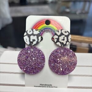 Zebra & Purple Glitter Earrings